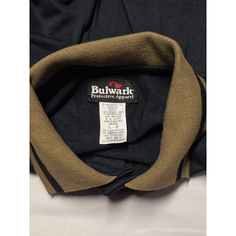 Bulwark Flame Resistant FR Long Sleeve Dark Blue Work Polo Shirt Mens XLarge - Picture 4 of 5